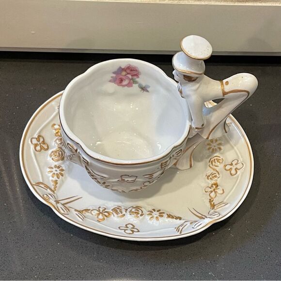 RARE Cup & Saucer Set~ Occupied Japan/ Shofu China Gentleman Handle Figurine - Picture 12 of 13